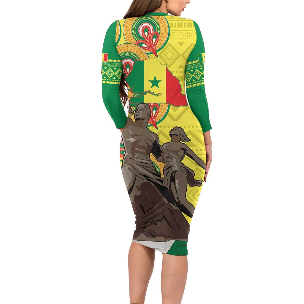 Senegal African Renaissance Monument Long Sleeve Bodycon Dress Ankara Pattern