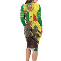 Senegal African Renaissance Monument Long Sleeve Bodycon Dress Ankara Pattern
