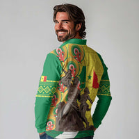 Senegal African Renaissance Monument Long Sleeve Polo Shirt Ankara Pattern