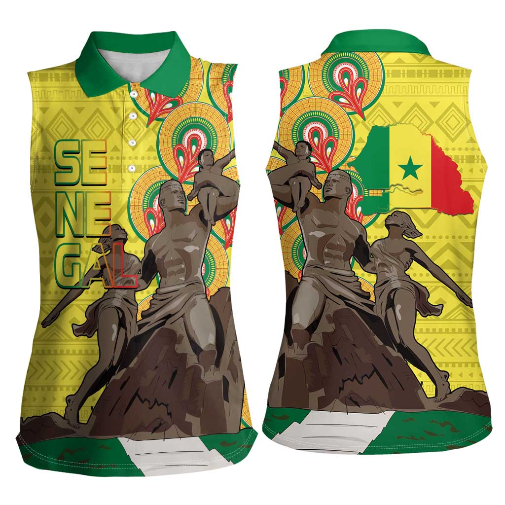 Senegal African Renaissance Monument Women Sleeveless Polo Shirt Ankara Pattern