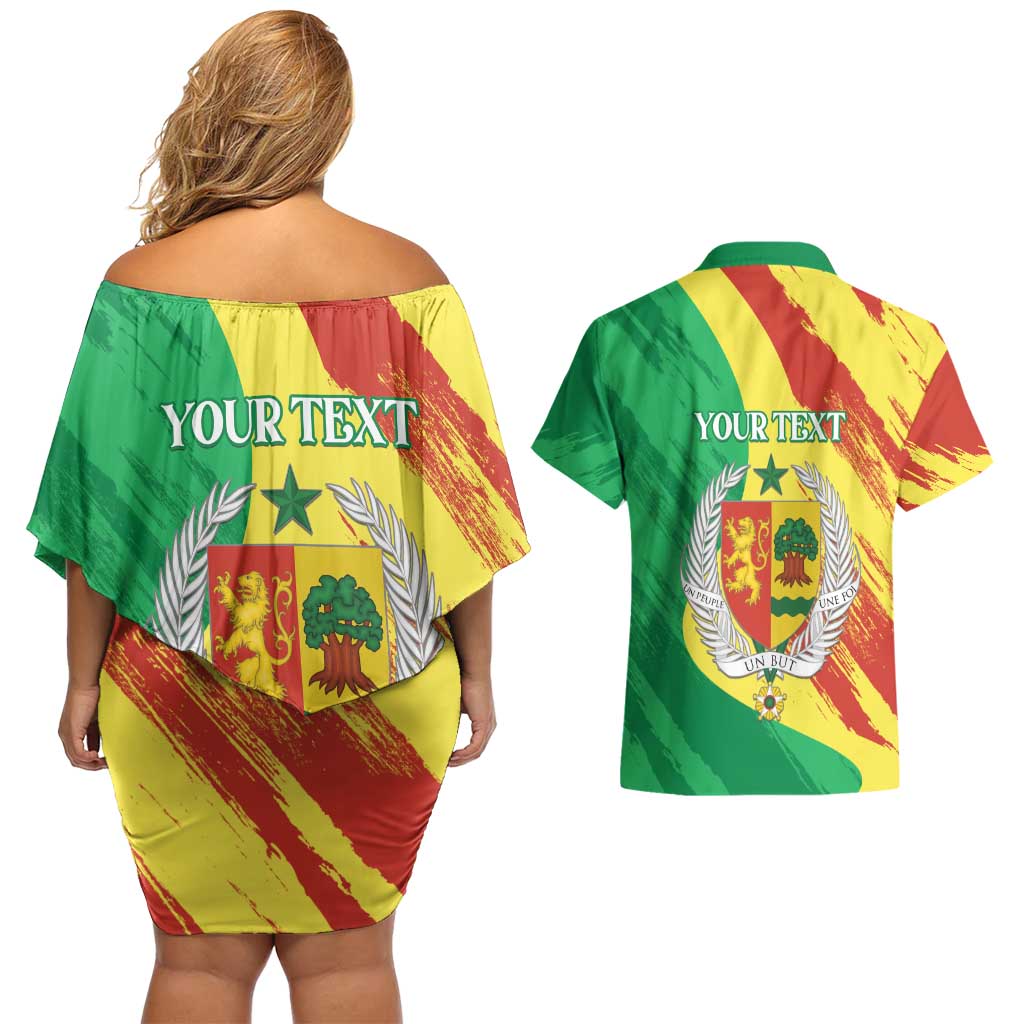 Senegal Independence Day Couples Matching Off Shoulder Short Dress and Hawaiian Shirt Coat Of Arms Grunge Style