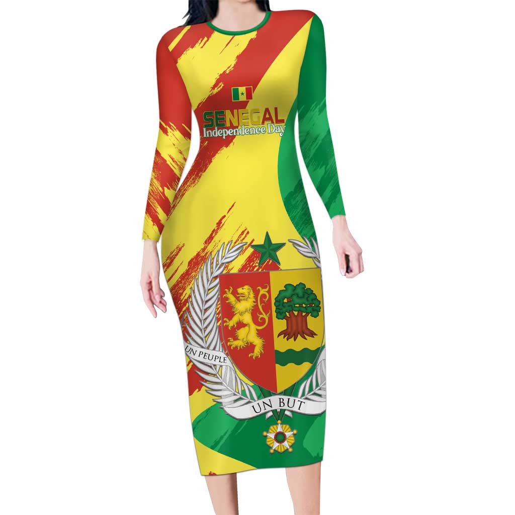 Senegal Independence Day Family Matching Long Sleeve Bodycon Dress and Hawaiian Shirt Coat Of Arms Grunge Style