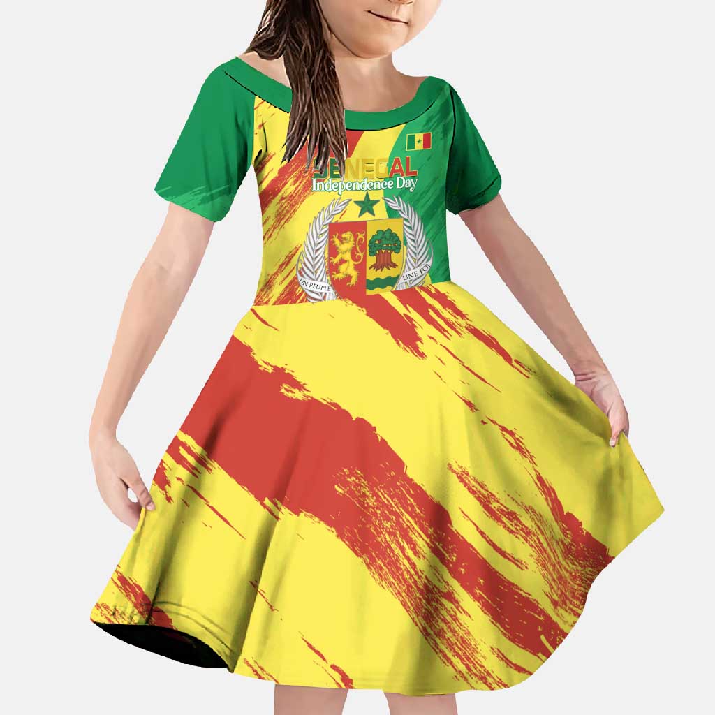 Senegal Independence Day Family Matching Off Shoulder Maxi Dress and Hawaiian Shirt Coat Of Arms Grunge Style