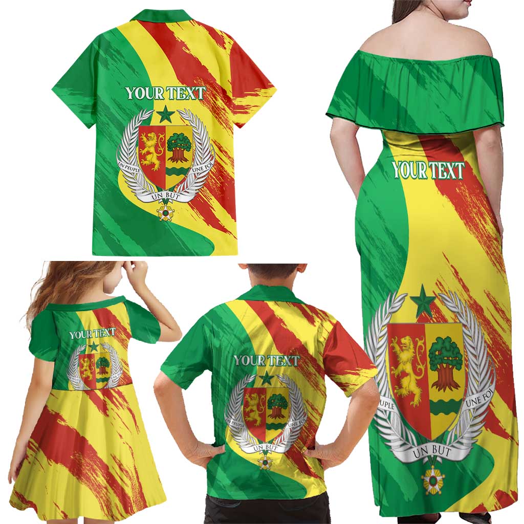 Senegal Independence Day Family Matching Off Shoulder Maxi Dress and Hawaiian Shirt Coat Of Arms Grunge Style