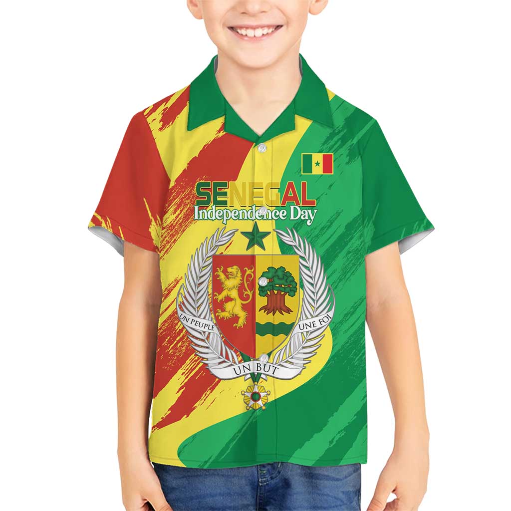 Senegal Independence Day Family Matching Off Shoulder Maxi Dress and Hawaiian Shirt Coat Of Arms Grunge Style