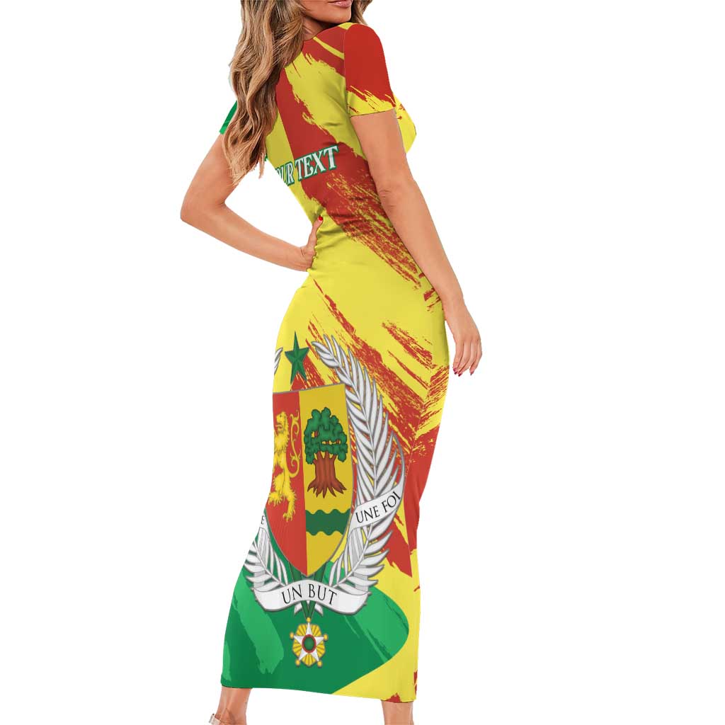 Senegal Independence Day Family Matching Short Sleeve Bodycon Dress and Hawaiian Shirt Coat Of Arms Grunge Style