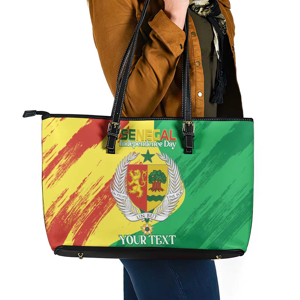 Senegal Independence Day Leather Tote Bag Coat Of Arms Grunge Style