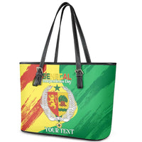 Senegal Independence Day Leather Tote Bag Coat Of Arms Grunge Style