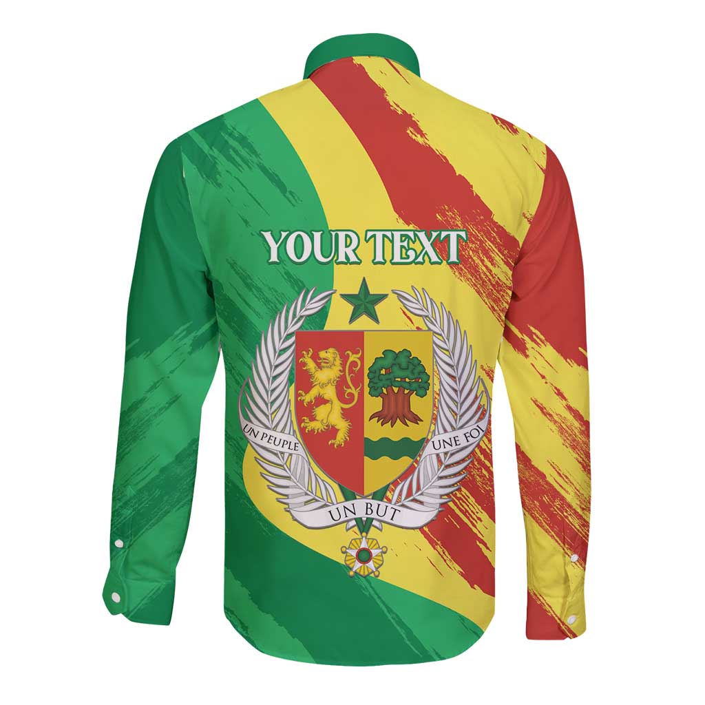 Senegal Independence Day Long Sleeve Button Shirt Coat Of Arms Grunge Style