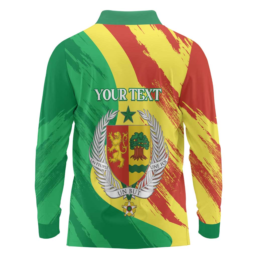 Senegal Independence Day Long Sleeve Polo Shirt Coat Of Arms Grunge Style