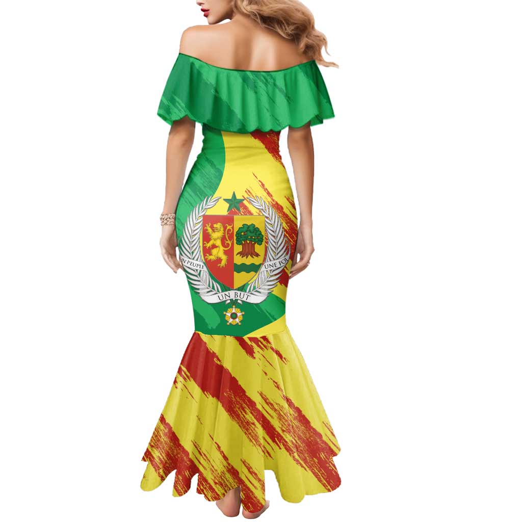 Senegal Independence Day Mermaid Dress Coat Of Arms Grunge Style