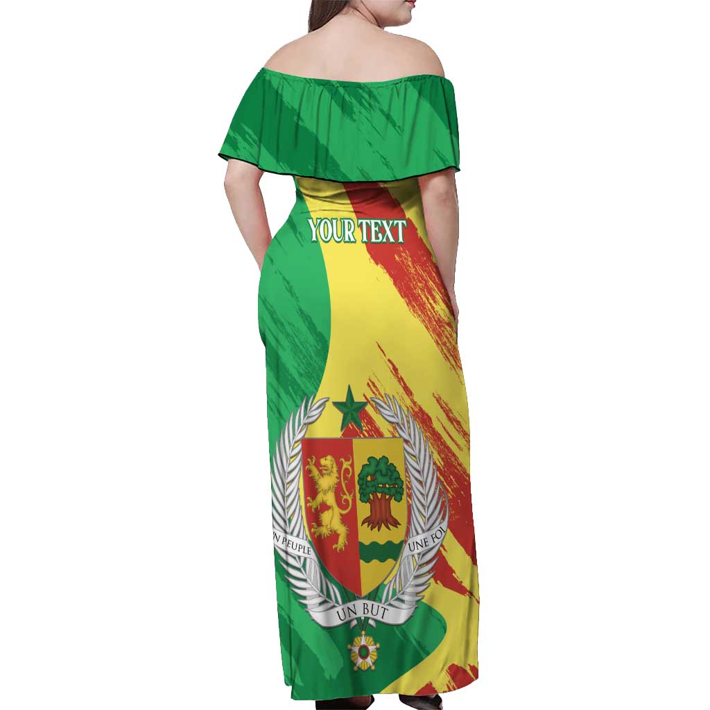 Senegal Independence Day Off Shoulder Maxi Dress Coat Of Arms Grunge Style