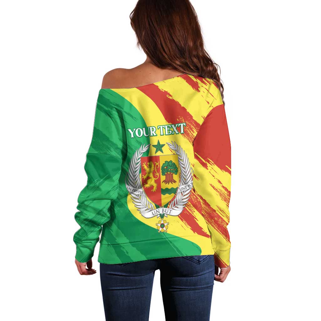 Senegal Independence Day Off Shoulder Sweater Coat Of Arms Grunge Style
