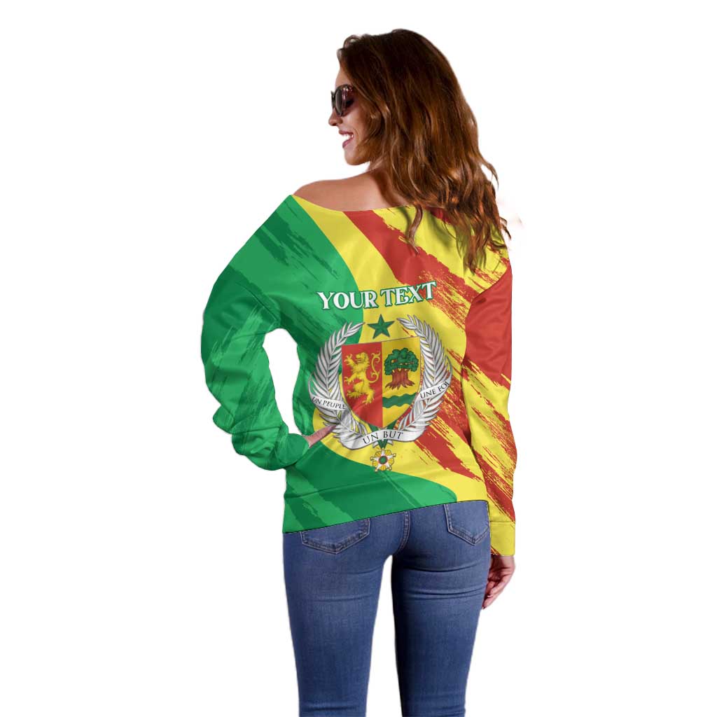Senegal Independence Day Off Shoulder Sweater Coat Of Arms Grunge Style