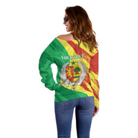 Senegal Independence Day Off Shoulder Sweater Coat Of Arms Grunge Style