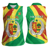 Senegal Independence Day Women Sleeveless Polo Shirt Coat Of Arms Grunge Style