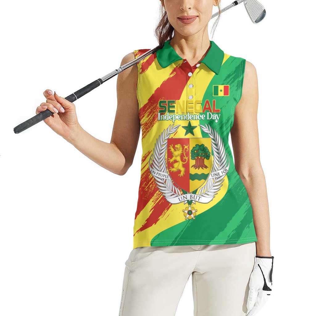 Senegal Independence Day Women Sleeveless Polo Shirt Coat Of Arms Grunge Style