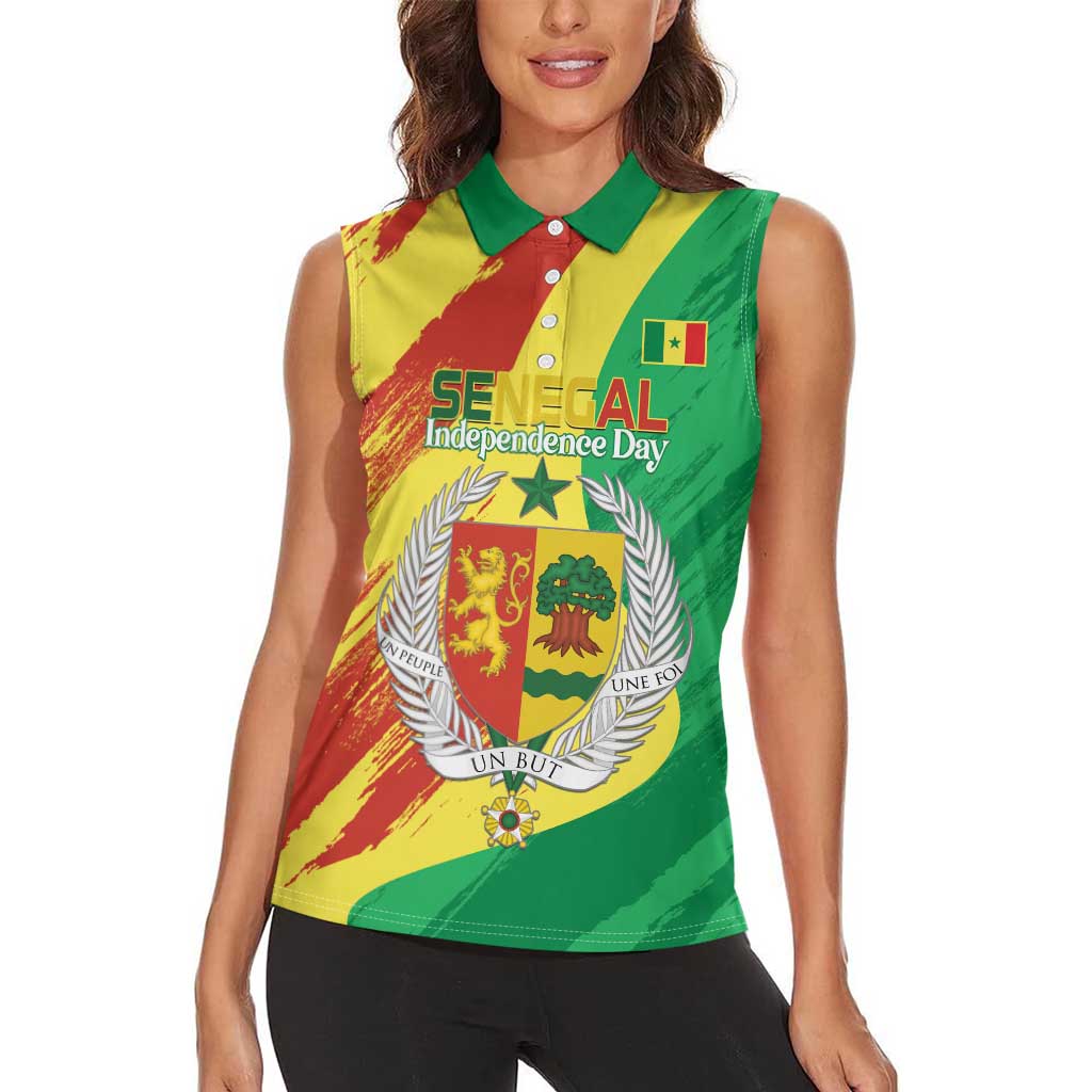 Senegal Independence Day Women Sleeveless Polo Shirt Coat Of Arms Grunge Style