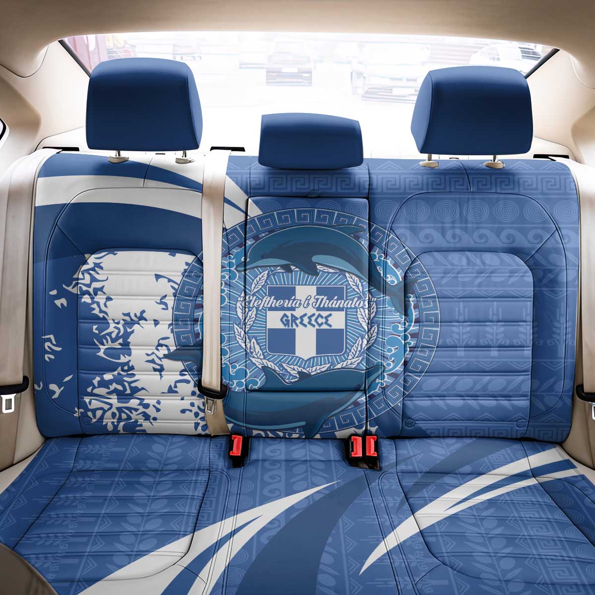 Greece Independence Day Back Car Seat Cover Greek Pattern With Dolphins