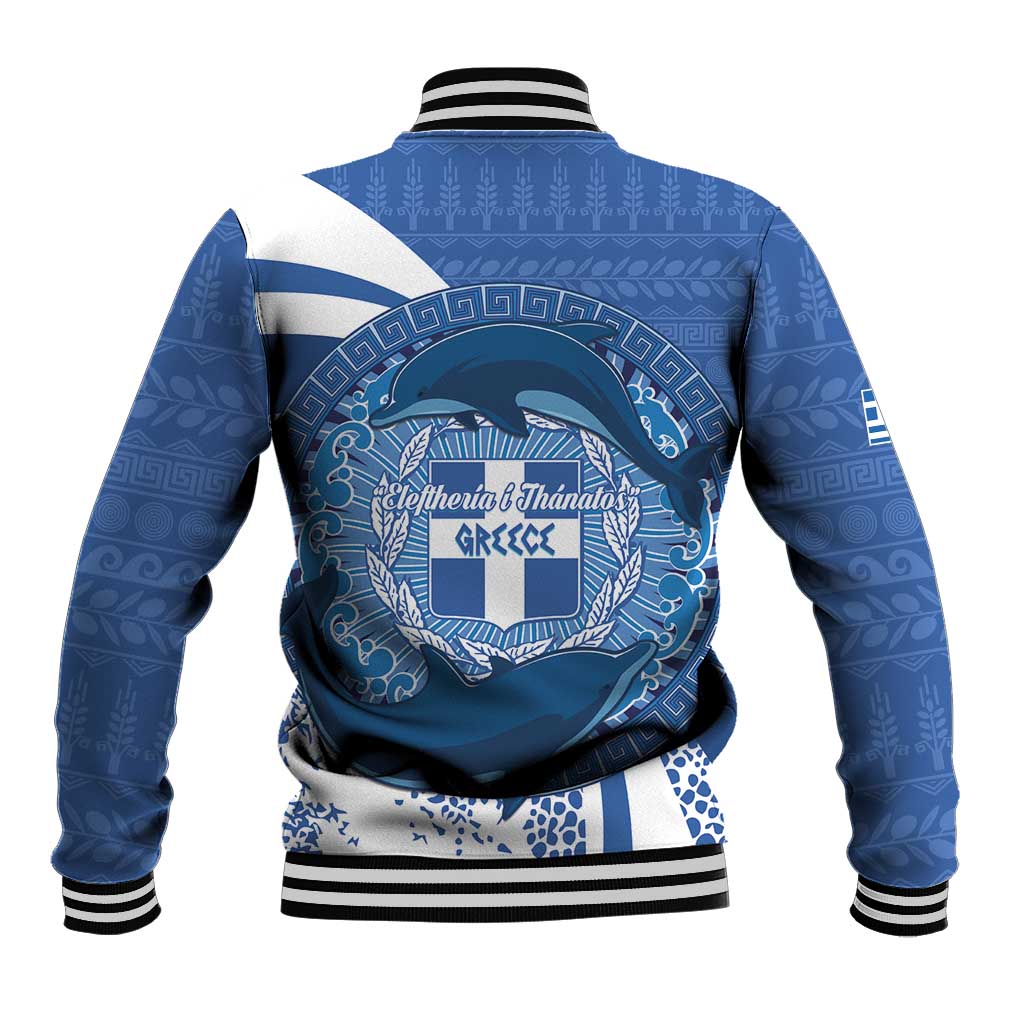 Greece Independence Day Baseball Jacket Greek Pattern With Dolphins