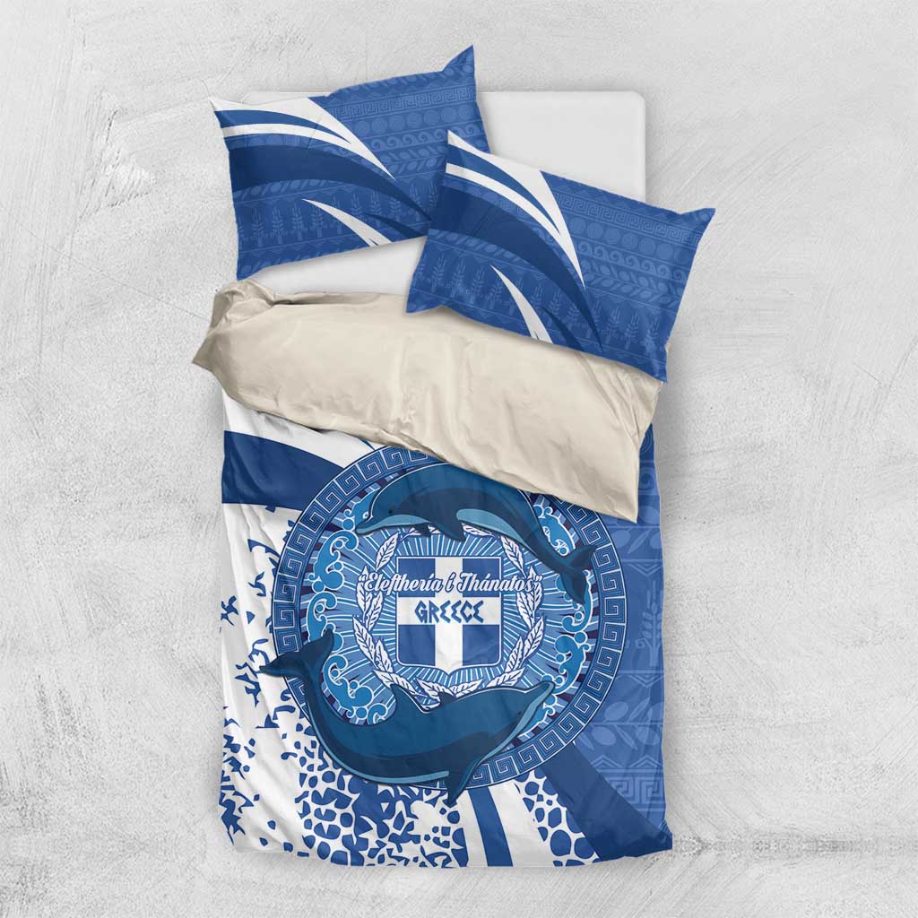 Greece Independence Day Bedding Set Greek Pattern With Dolphins