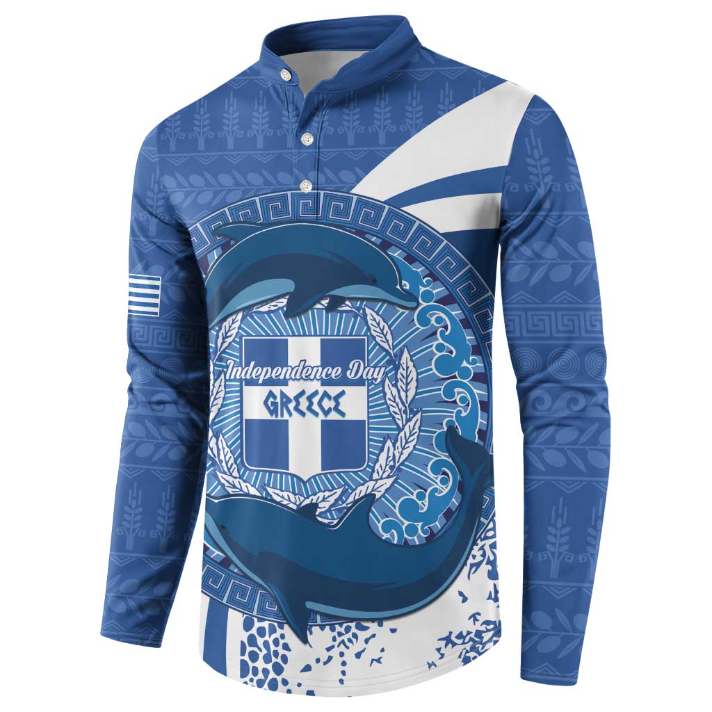Greece Independence Day Button Sweatshirt Greek Pattern With Dolphins
