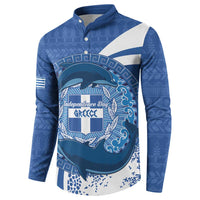 Greece Independence Day Button Sweatshirt Greek Pattern With Dolphins