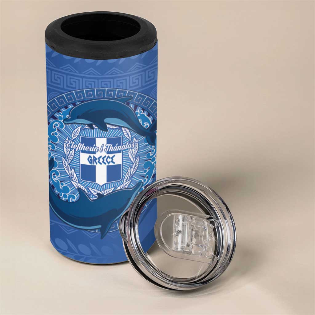Greece Independence Day 4 in 1 Can Cooler Tumbler Greek Pattern With Dolphins