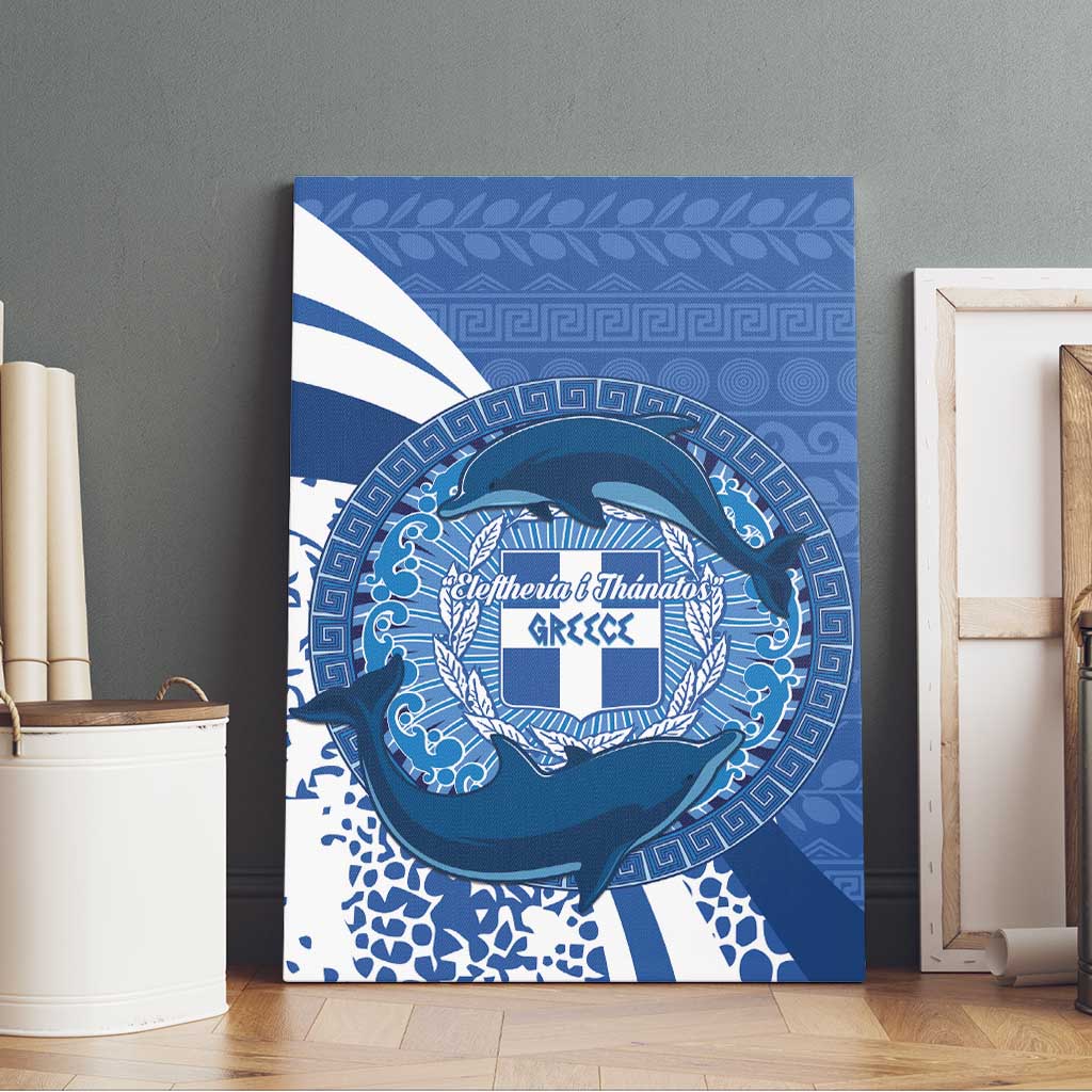 Greece Independence Day Canvas Wall Art Greek Pattern With Dolphins