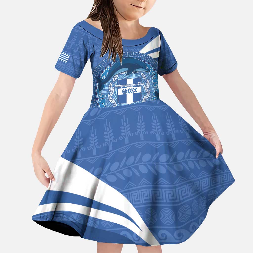 Greece Independence Day Family Matching Long Sleeve Bodycon Dress and Hawaiian Shirt Greek Pattern With Dolphins