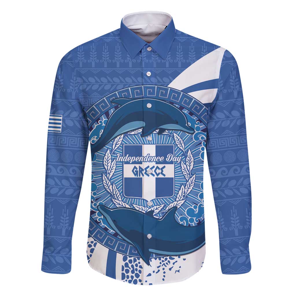 Greece Independence Day Family Matching Long Sleeve Bodycon Dress and Hawaiian Shirt Greek Pattern With Dolphins