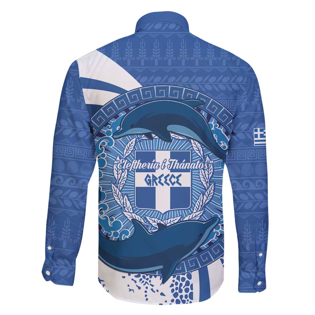 Greece Independence Day Family Matching Long Sleeve Bodycon Dress and Hawaiian Shirt Greek Pattern With Dolphins
