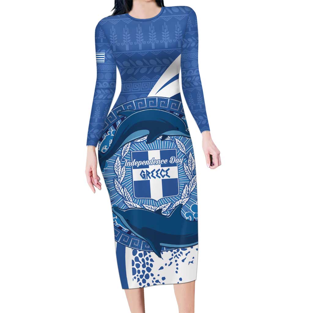 Greece Independence Day Family Matching Long Sleeve Bodycon Dress and Hawaiian Shirt Greek Pattern With Dolphins
