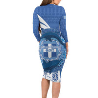 Greece Independence Day Family Matching Long Sleeve Bodycon Dress and Hawaiian Shirt Greek Pattern With Dolphins