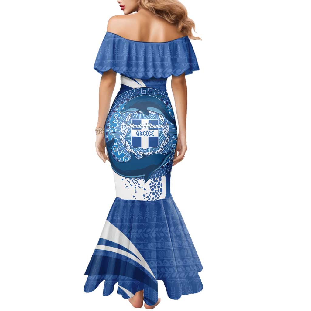 Greece Independence Day Family Matching Mermaid Dress and Hawaiian Shirt Greek Pattern With Dolphins