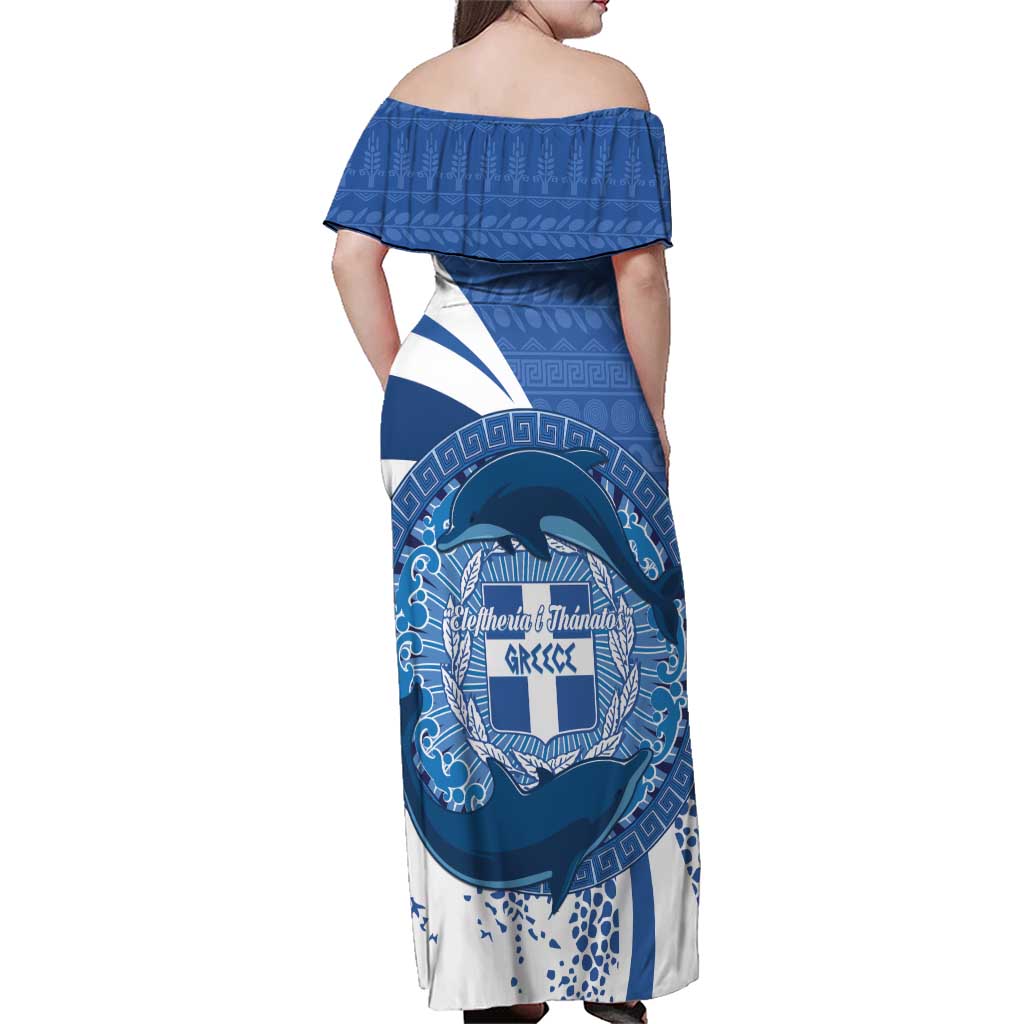 Greece Independence Day Family Matching Off Shoulder Maxi Dress and Hawaiian Shirt Greek Pattern With Dolphins
