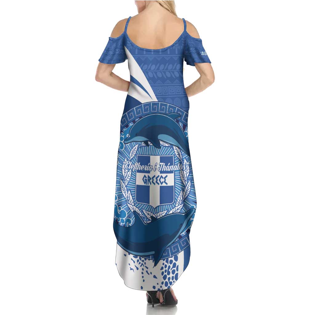 Greece Independence Day Family Matching Summer Maxi Dress and Hawaiian Shirt Greek Pattern With Dolphins