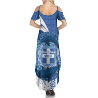 Greece Independence Day Family Matching Summer Maxi Dress and Hawaiian Shirt Greek Pattern With Dolphins