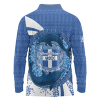 Greece Independence Day Long Sleeve Polo Shirt Greek Pattern With Dolphins