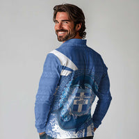 Greece Independence Day Long Sleeve Polo Shirt Greek Pattern With Dolphins