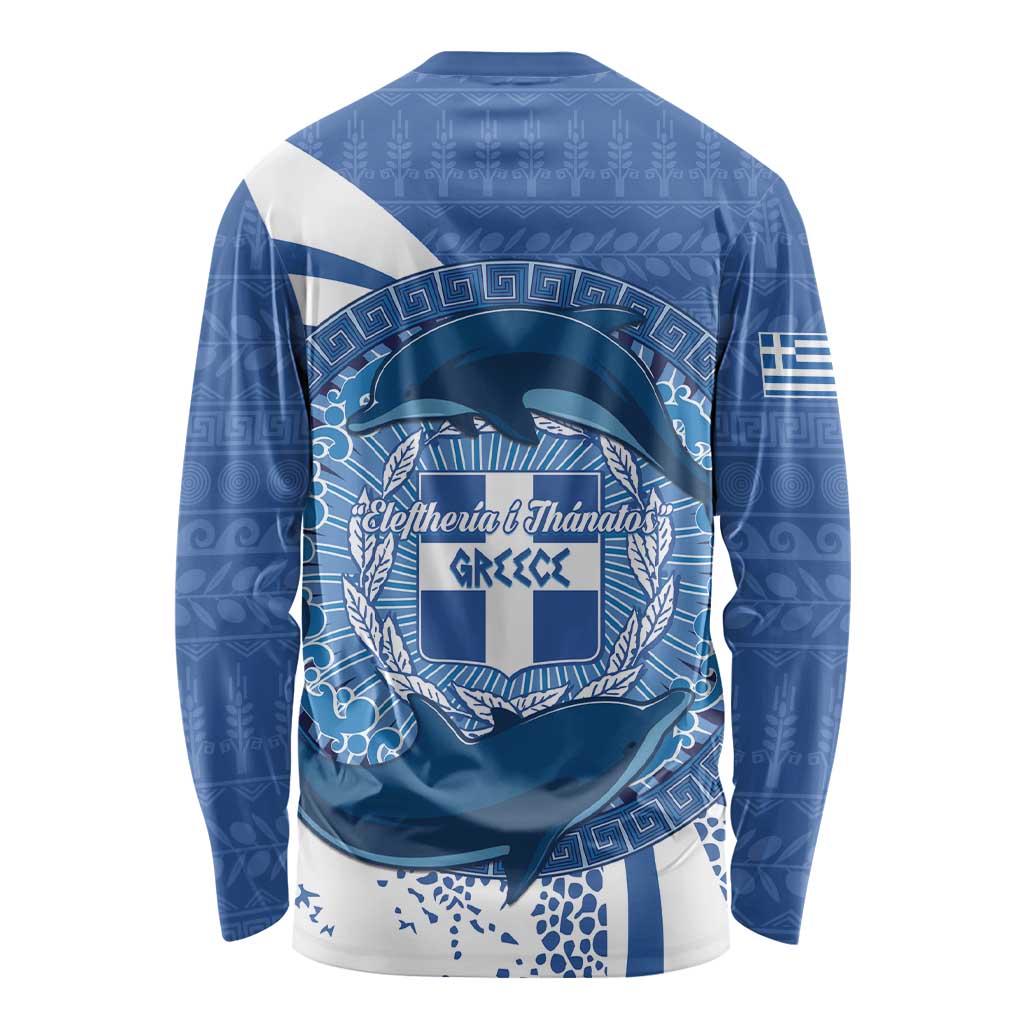 Greece Independence Day Long Sleeve Shirt Greek Pattern With Dolphins