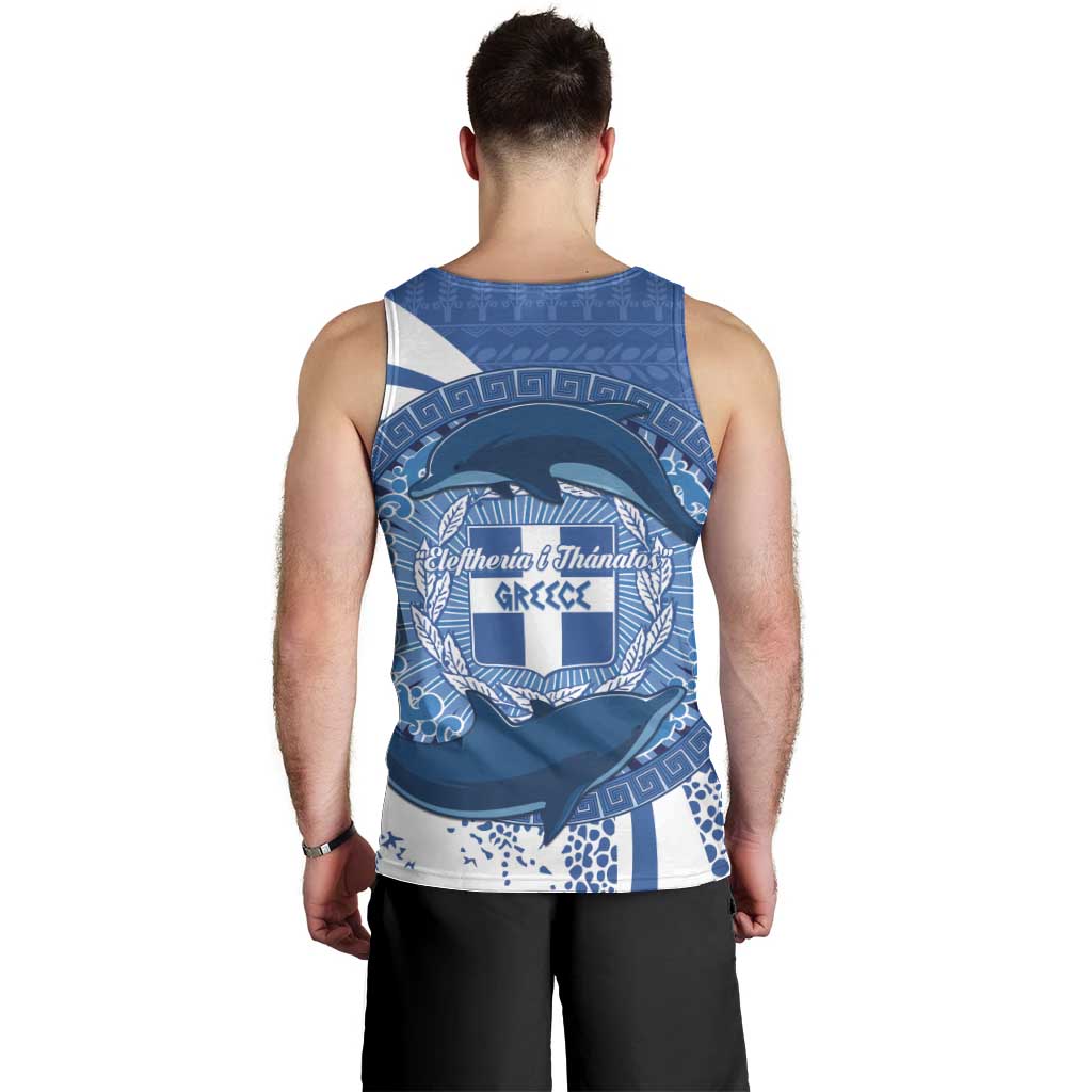 Greece Independence Day Men Tank Top Greek Pattern With Dolphins