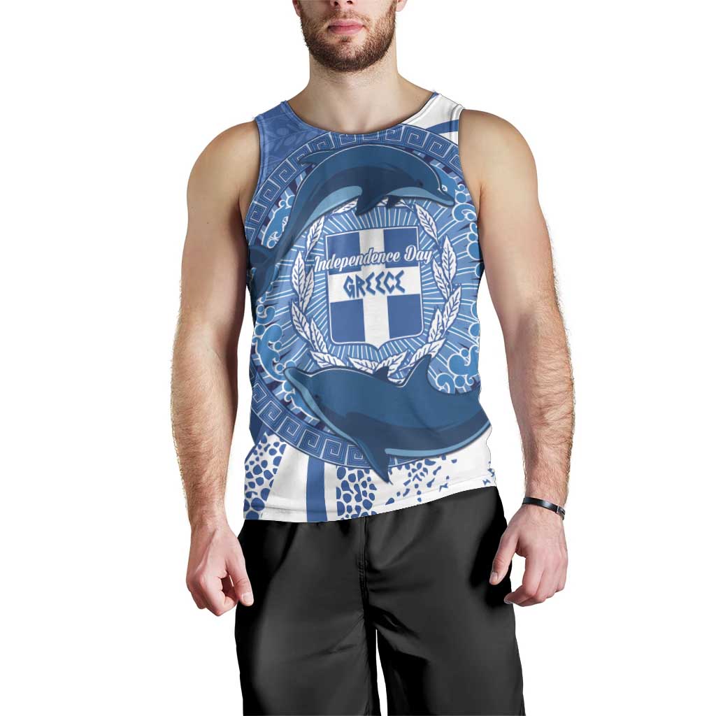 Greece Independence Day Men Tank Top Greek Pattern With Dolphins