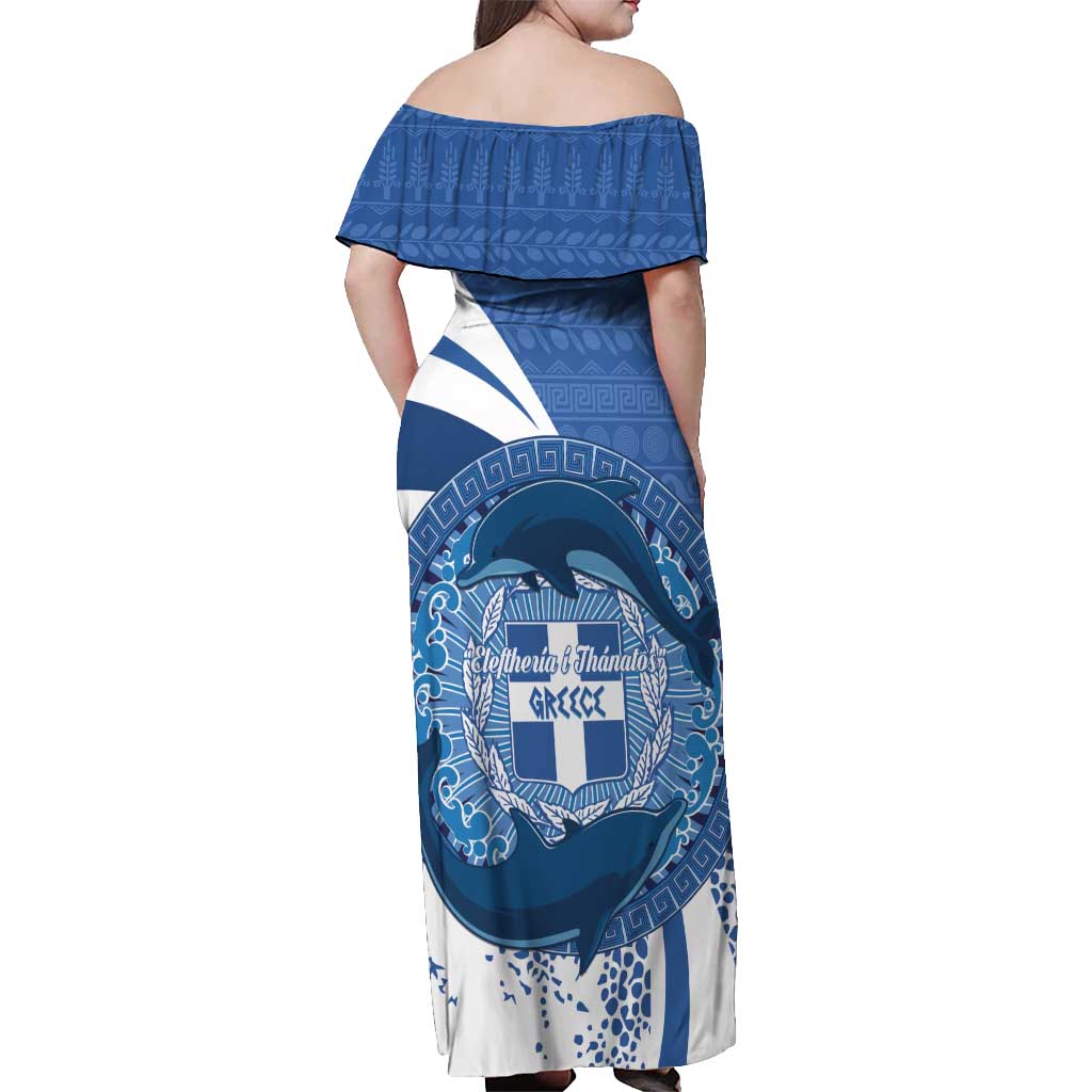 Greece Independence Day Off Shoulder Maxi Dress Greek Pattern With Dolphins