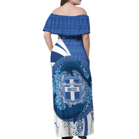 Greece Independence Day Off Shoulder Maxi Dress Greek Pattern With Dolphins