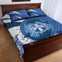 Greece Independence Day Quilt Bed Set Greek Pattern With Dolphins