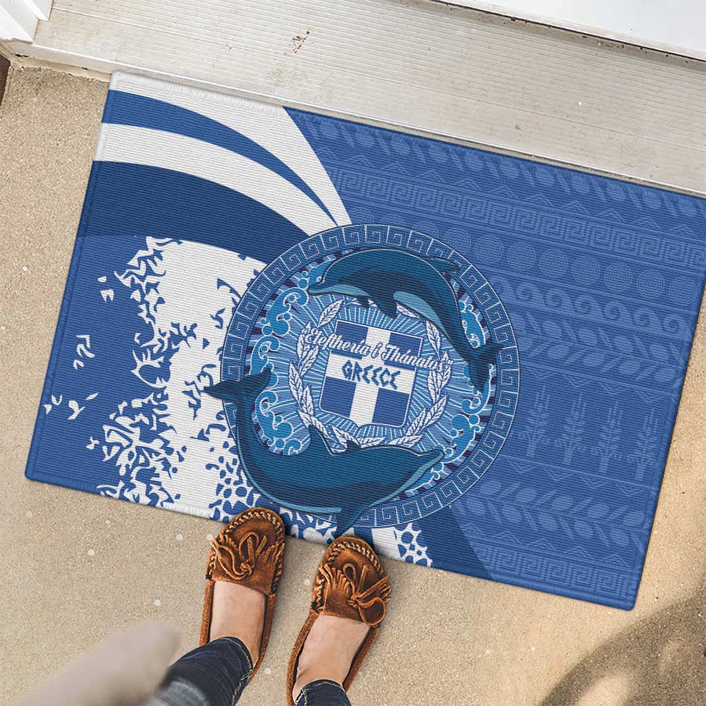 Greece Independence Day Rubber Doormat Greek Pattern With Dolphins