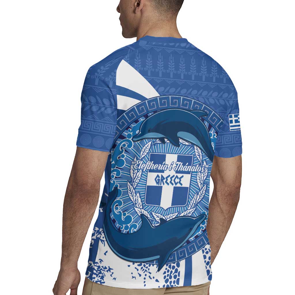 Greece Independence Day Rugby Jersey Greek Pattern With Dolphins