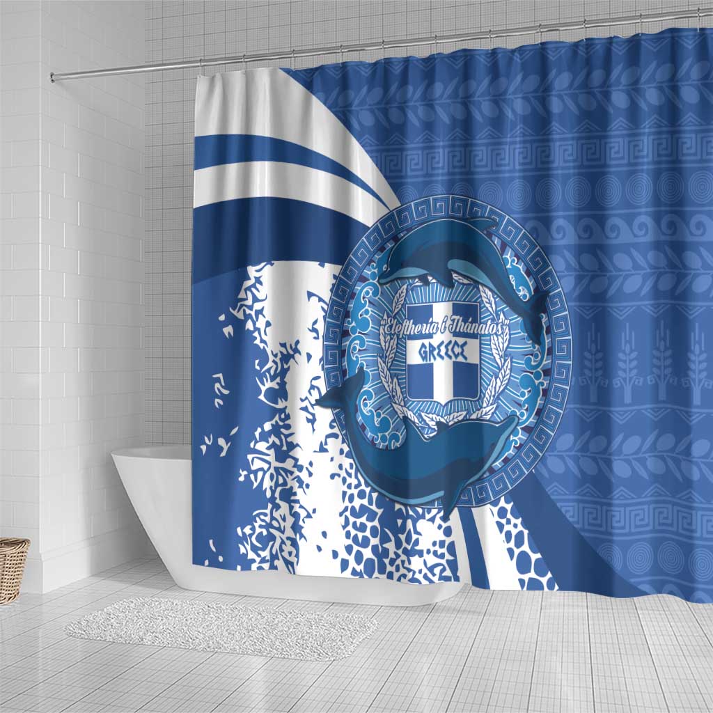 Greece Independence Day Shower Curtain Greek Pattern With Dolphins