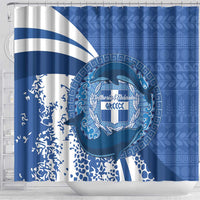 Greece Independence Day Shower Curtain Greek Pattern With Dolphins